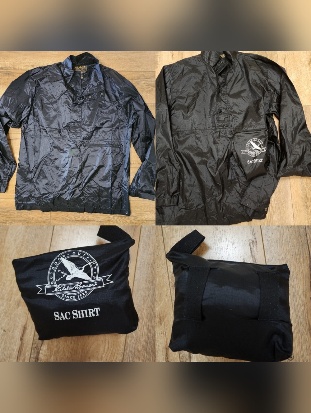 Vintage 80s Eddie Bauer Packable Coated Nylon Windbraker Jacket Men M Sac Shirt